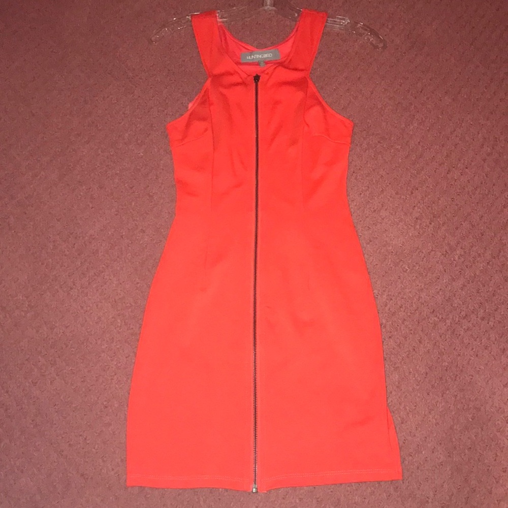 zip front hot red mini dress